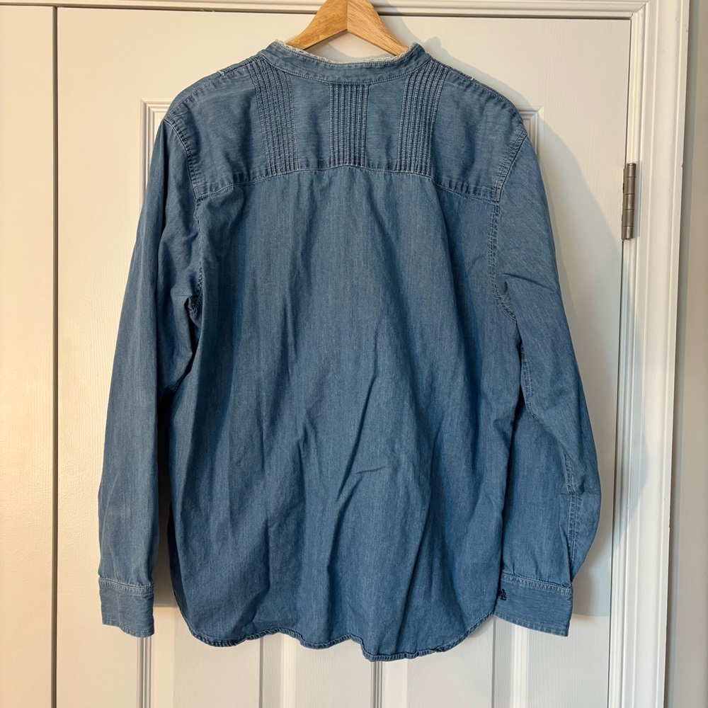 Ralph Lauren Lauren Jeans Co Vintage Chambray Blue Denim Ruffle Cottage Top 16 S - Picture 9 of 10